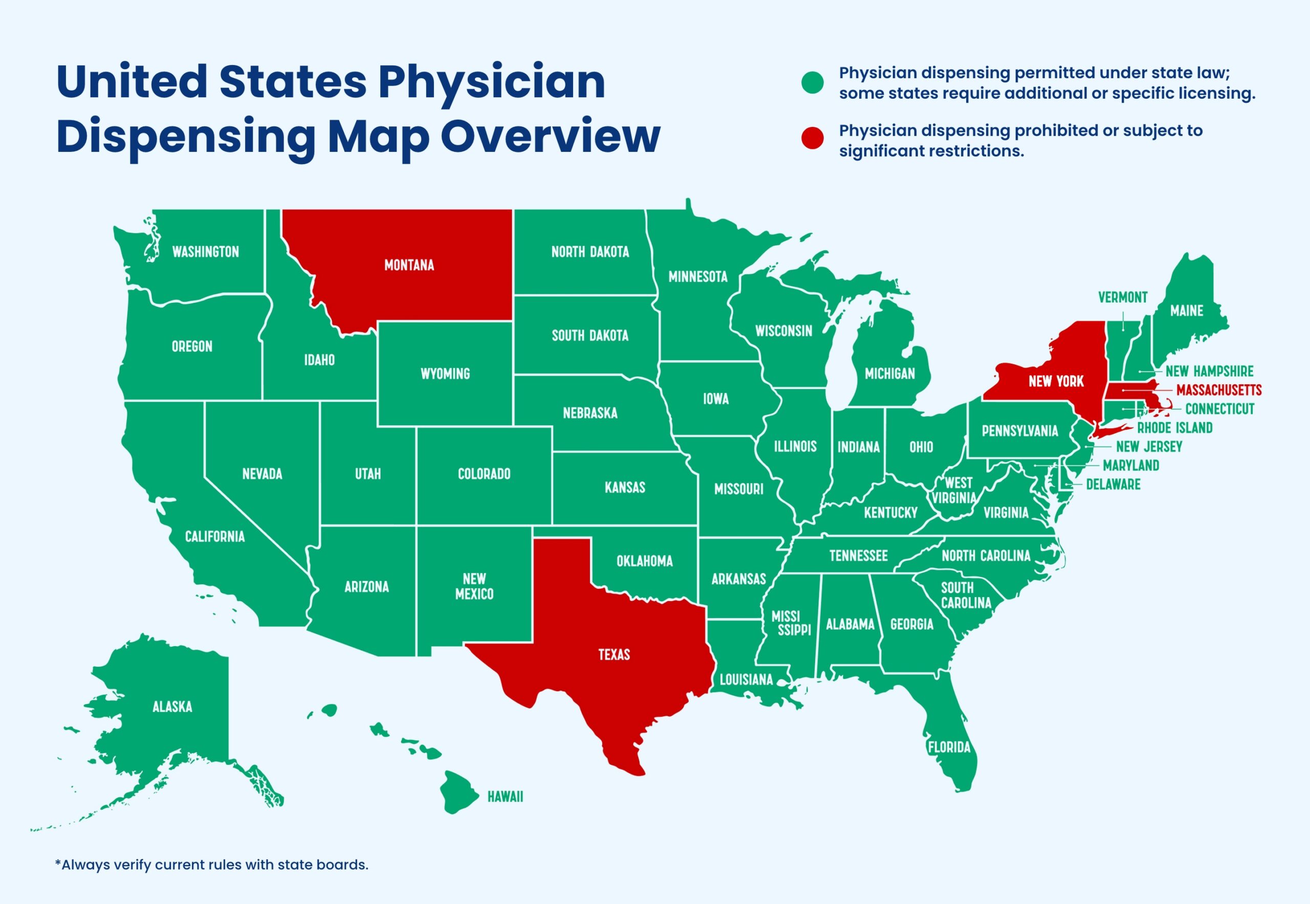 map of states where physcian dispensing is allowed in the USA